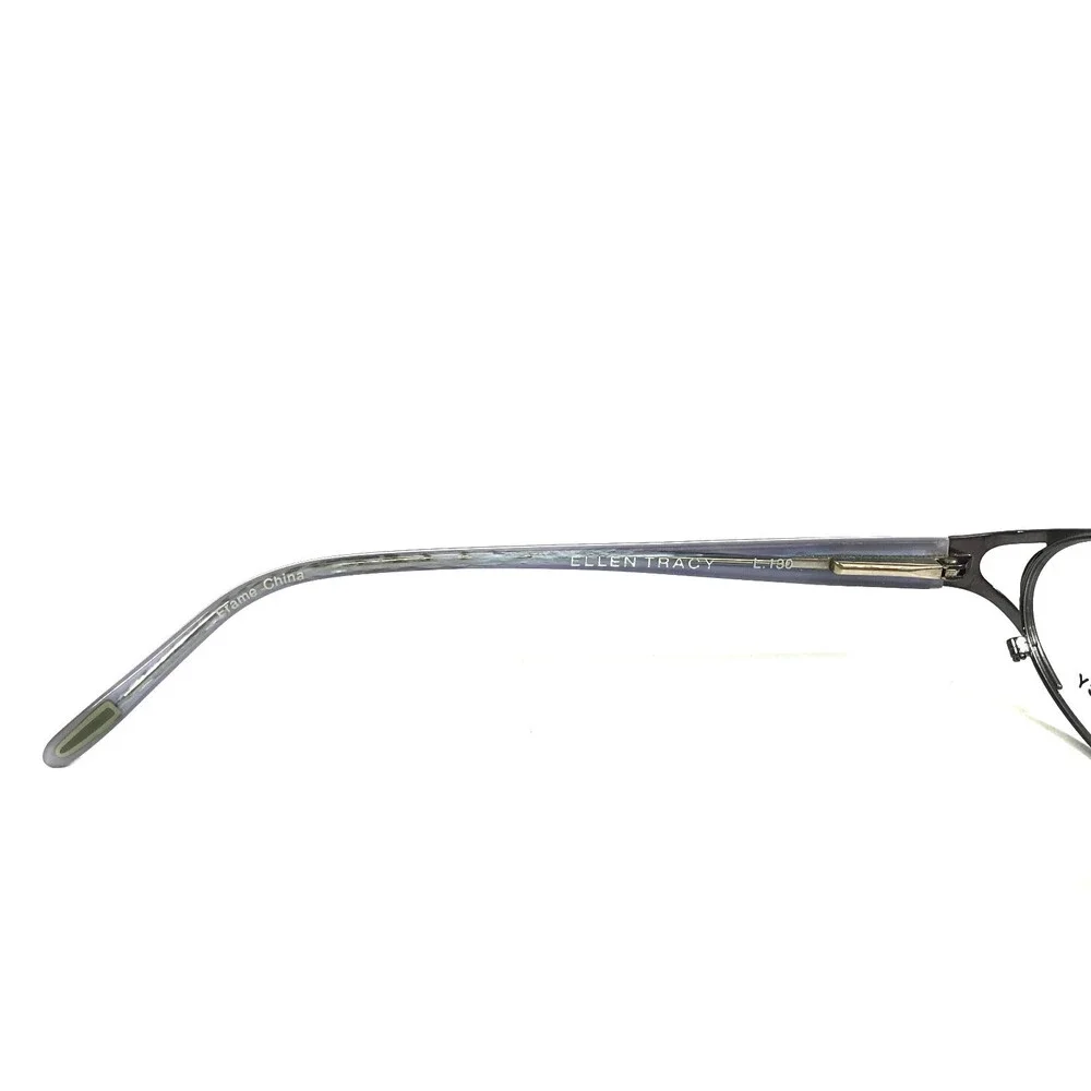 Ellen Tracy Eyeglasses Frames LUTETIA Gunmetal Gray Blue Oval Wire Rim 50-17-130